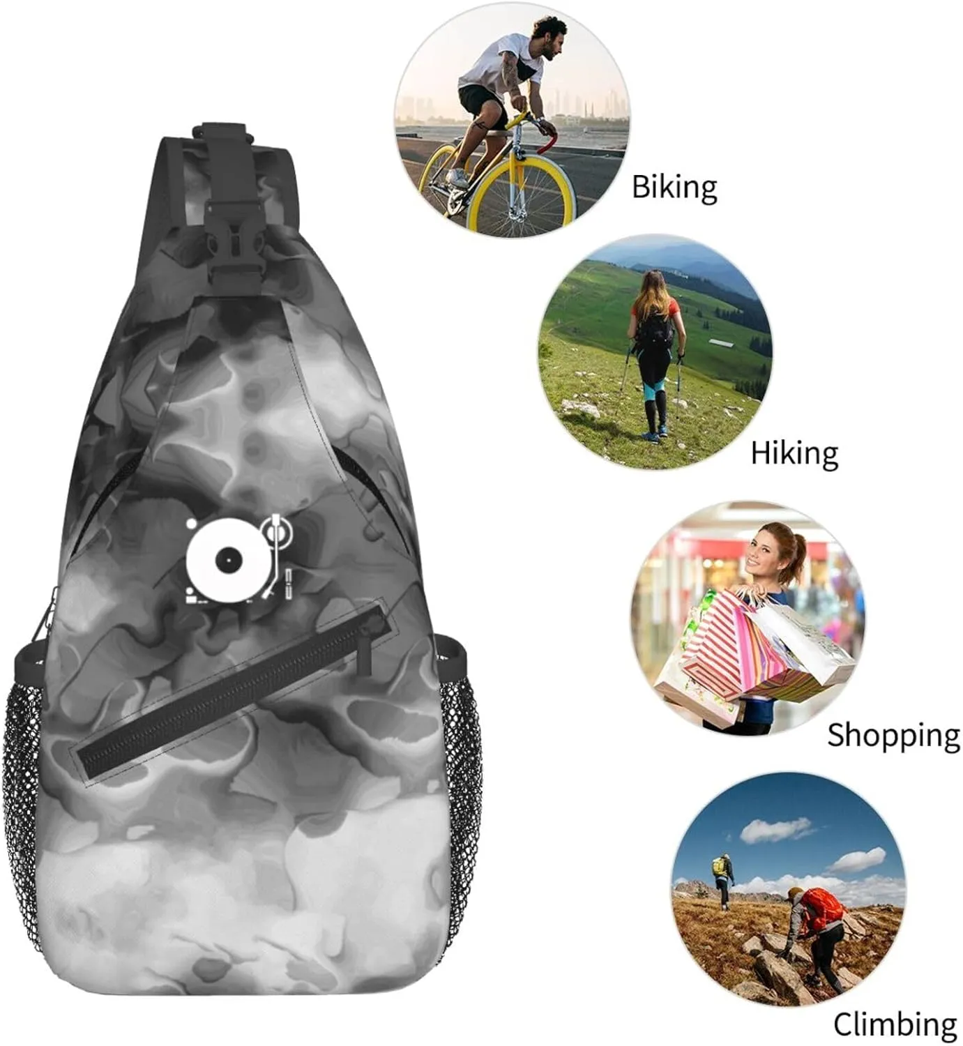 Headphones Record Disc Platter Disk Dj Play Vinyl Sling Bag Crossbody Backpack Shoulder Casual Daypack Bag for Men Women