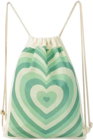 Heart Drawstring Backpack Cotton Canvas Drawstring Bag for Women Gift Gym Draw String Bag Aesthetic Heart Backpack Sport Sack Bag Beach Travel Sackpack