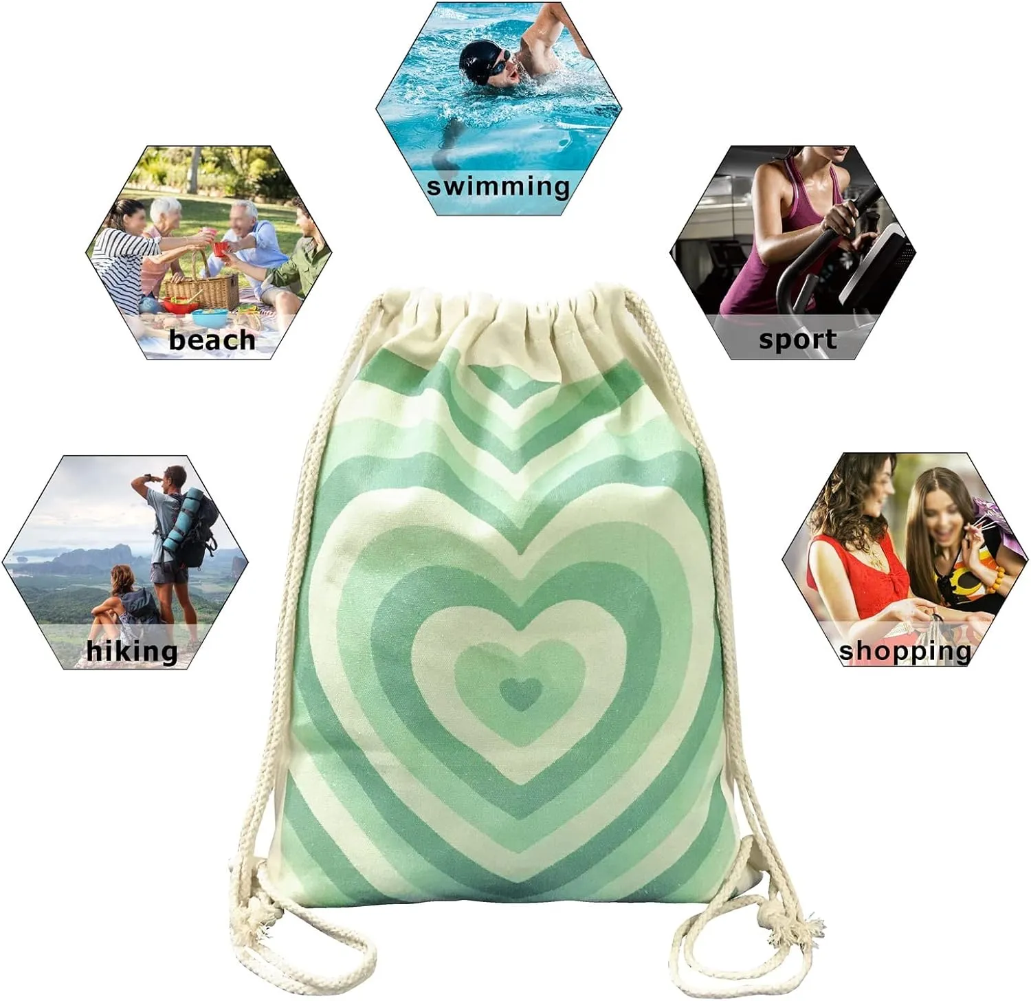 Heart Drawstring Backpack Cotton Canvas Drawstring Bag for Women Gift Gym Draw String Bag Aesthetic Heart Backpack Sport Sack Bag Beach Travel Sackpack