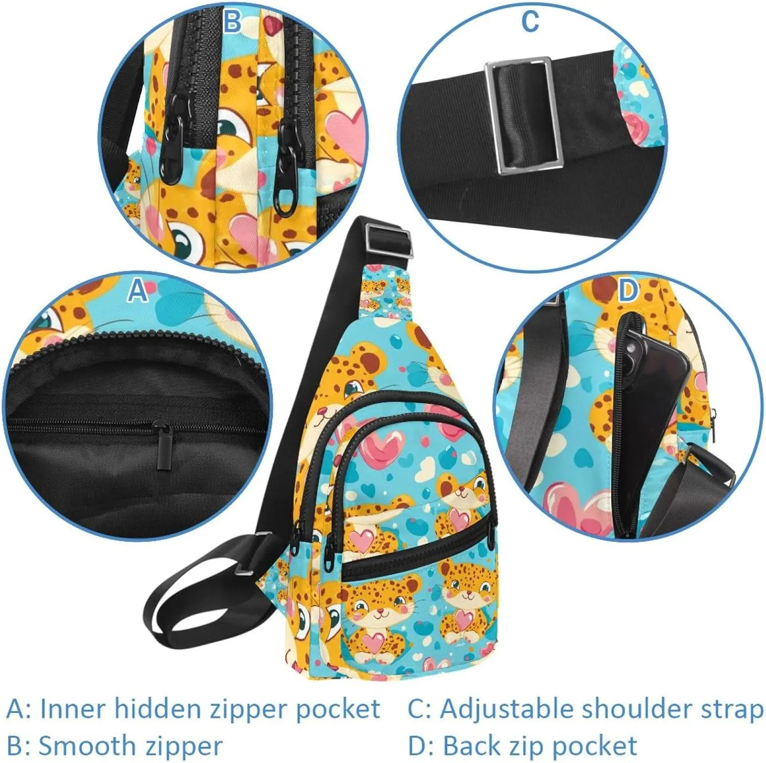 Hearth Leopard Sling Bag for Women Men Backpack Fanny Pack Crossbody Chest Travel Shoulder Belt Bags Purse Handbag