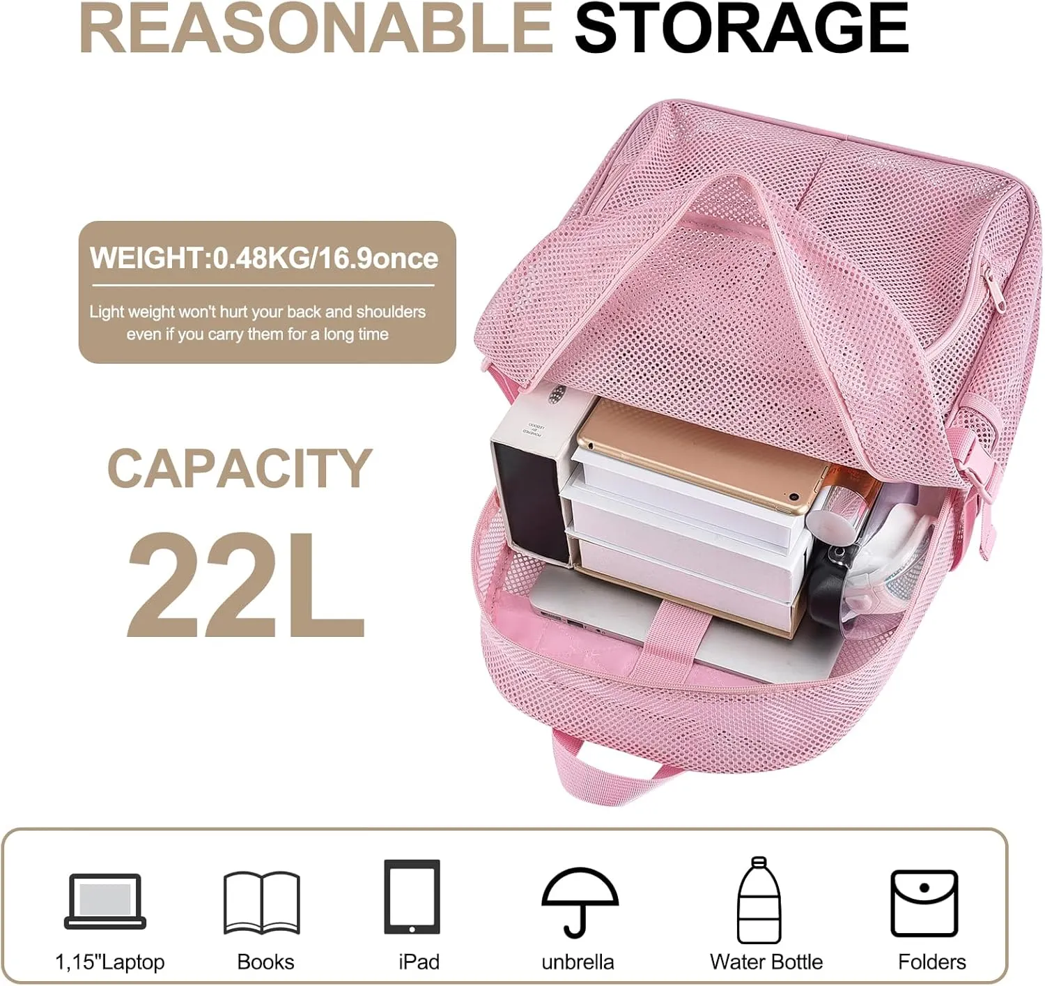 Heavy Duty Mesh Backpack for School, 30L Extra Large See Through Mesh Bookbag for Adults with Comfort Padded Straps for School, Beach, Swimming, Fitness, Sports (M)