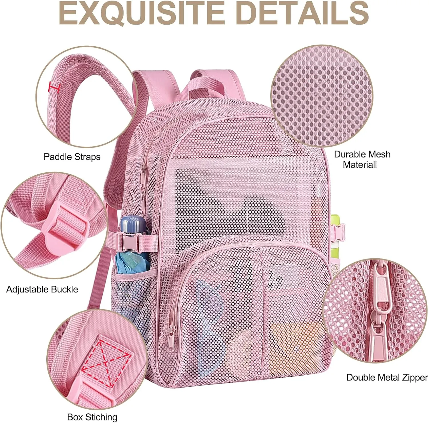 Heavy Duty Mesh Backpack for School, 30L Extra Large See Through Mesh Bookbag for Adults with Comfort Padded Straps for School, Beach, Swimming, Fitness, Sports (M)