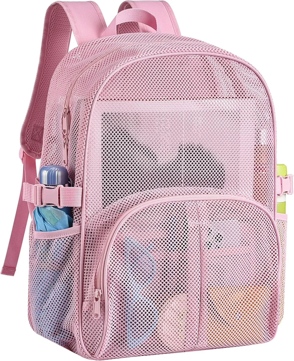Heavy Duty Mesh Backpack for School, 30L Extra Large See Through Mesh Bookbag for Adults with Comfort Padded Straps for School, Beach, Swimming, Fitness, Sports (M)