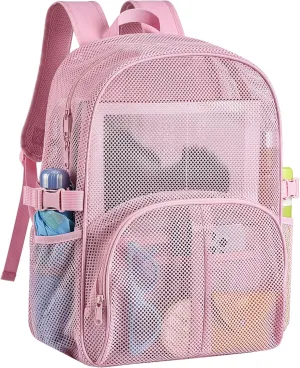 Heavy Duty Mesh Backpack for School, 30L Extra Large See Through Mesh Bookbag for Adults with Comfort Padded Straps for School, Beach, Swimming, Fitness, Sports (M)