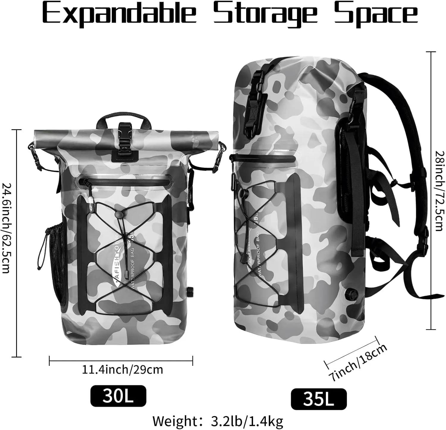 Heavy Duty Waterproof Dry Bag Backpack - 35L Roll-Top Floating Dry Bag Backpack for Kayaking, Rafting, Boating