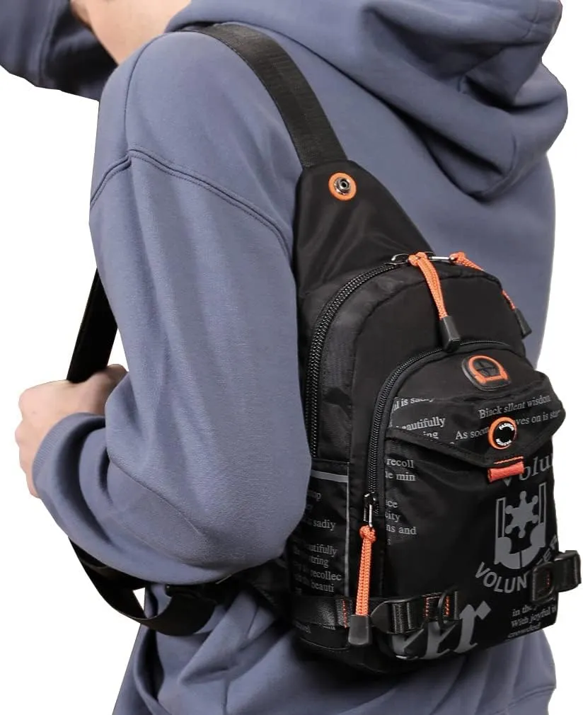 Hebetag Leather Sling Bag Crossbody Backpack for Men Women Travel Outdoor Camping