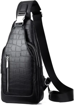 Hebetag Leather Sling Bag Crossbody Daypack for Men Women Outdoor Travel Sports Camping Fishing Hiking Casual Shoulder Chest Pack (Black)