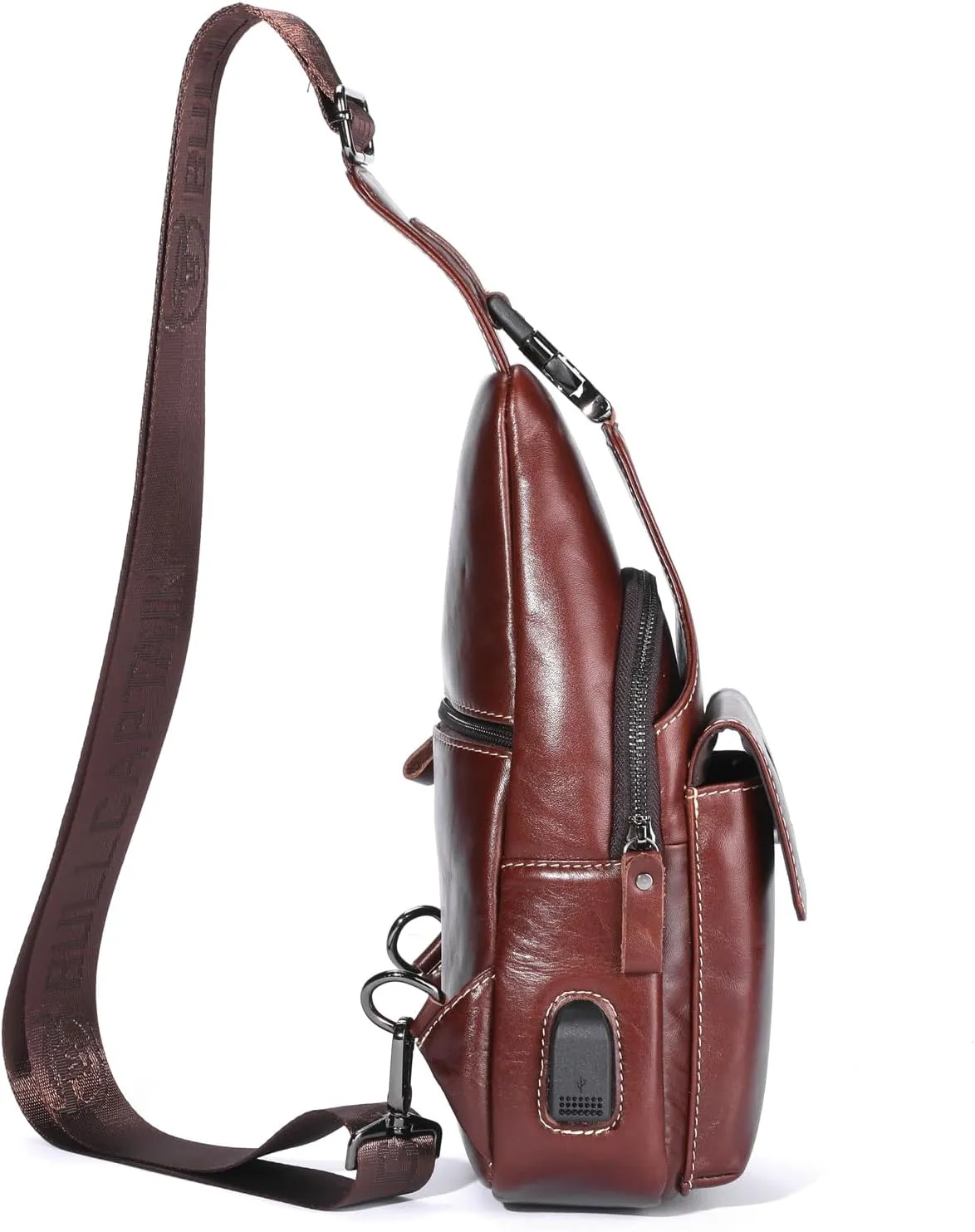 Hebetag Leather Sling Bag Hiking Daypack for Men Women Outdoor Travel Camping Fishing Crossbody Shoulder Chest Pack Backpack