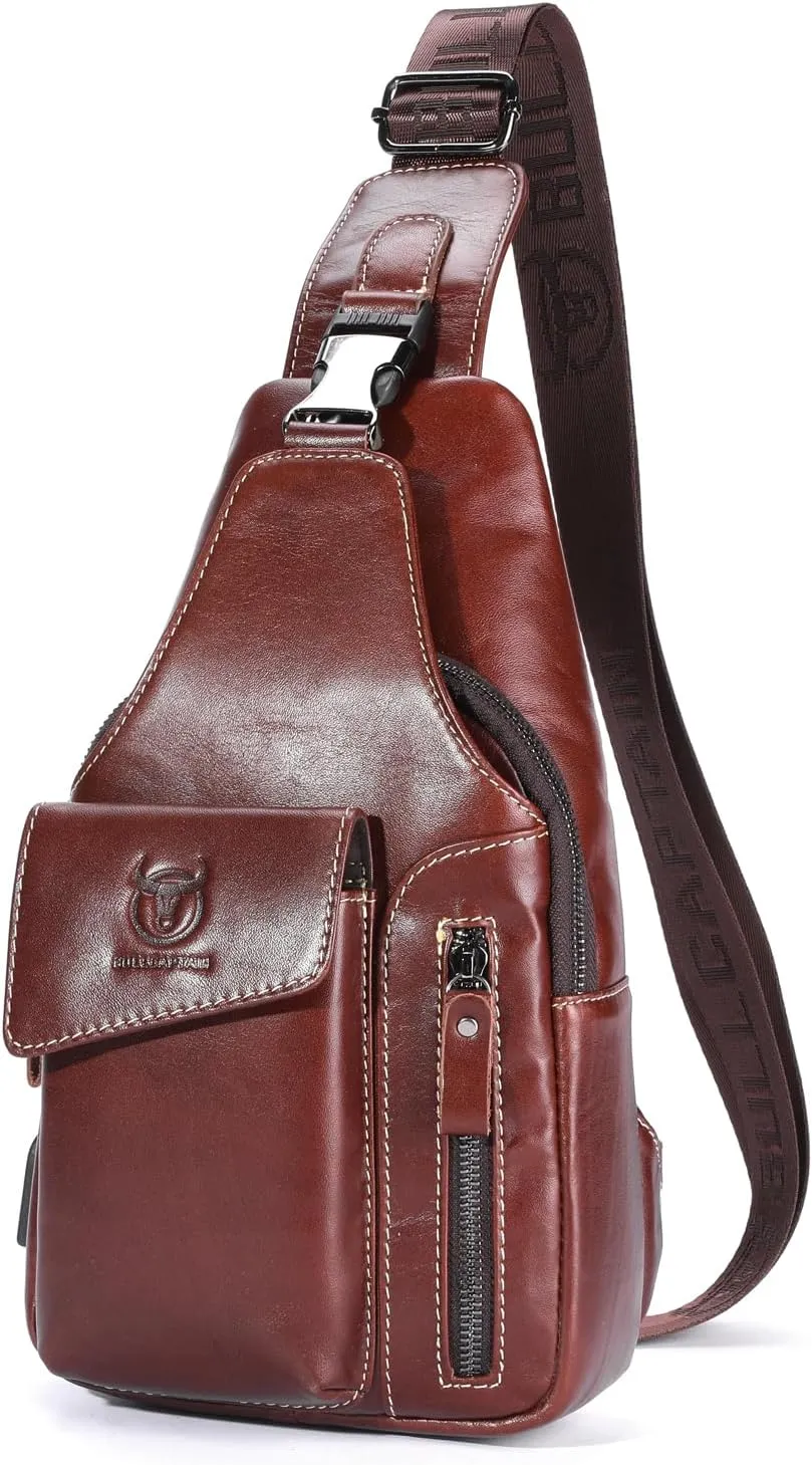 Hebetag Leather Sling Bag Hiking Daypack for Men Women Outdoor Travel Camping Fishing Crossbody Shoulder Chest Pack Backpack