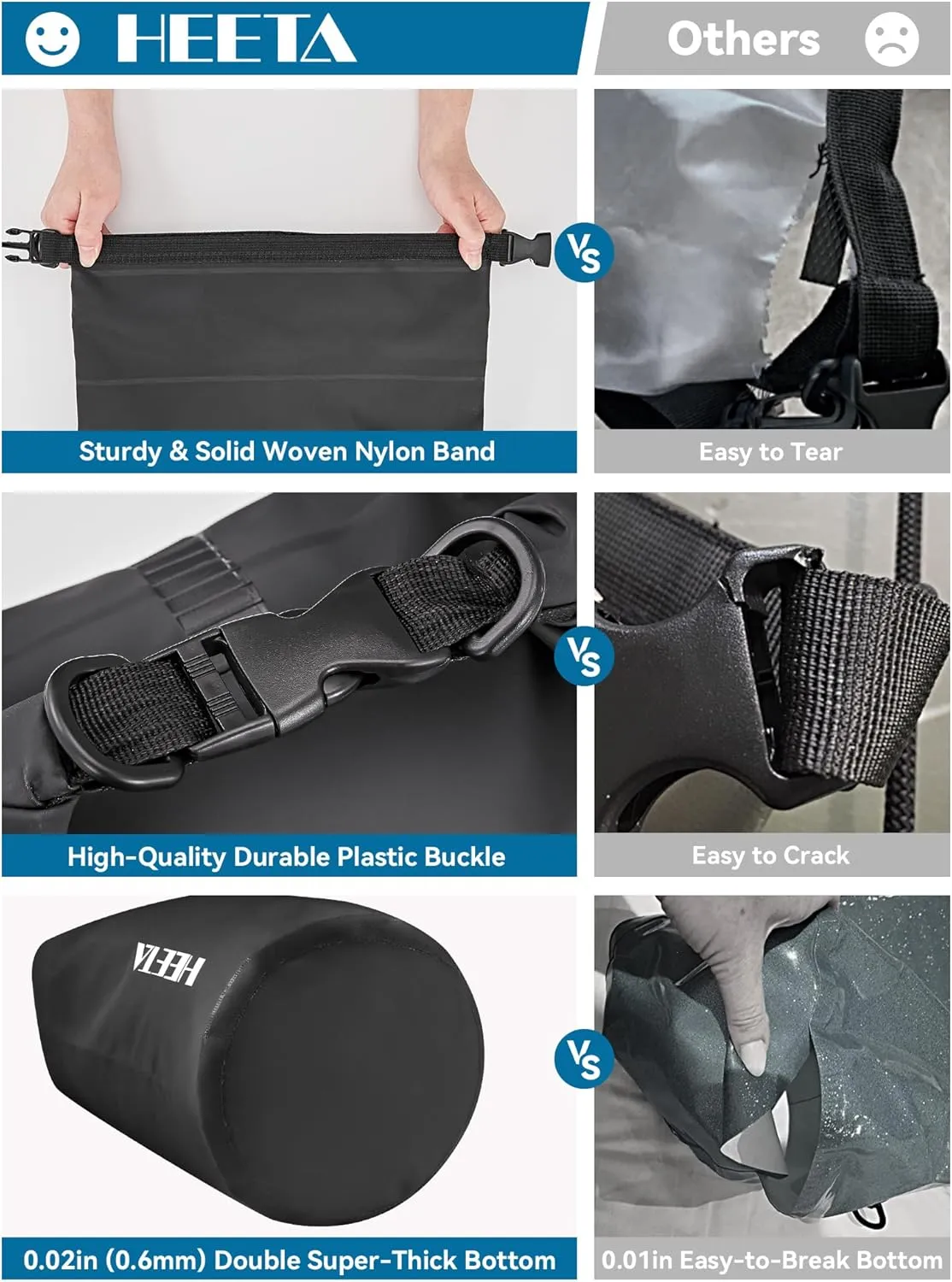 HEETA Waterproof Dry Bag for Women Men(Upgraded Version) 5L/10L/20L/30L/40L Roll Top Lightweight Dry Storage Bag Backpack with Emergency Whistle for Travel, Swimming, Boating, Kayaking, Camping, Beach