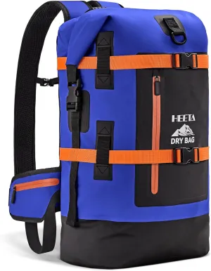 HEETA Waterproof Dry Bags Backpack 40L for Men & Women, Roll Top Heavy Duty Cushioned Hiking Backpack for Kayaking Boating Paddle Boarding Travel Camping Beach Vacation Cruise Ship Essentials, Blue