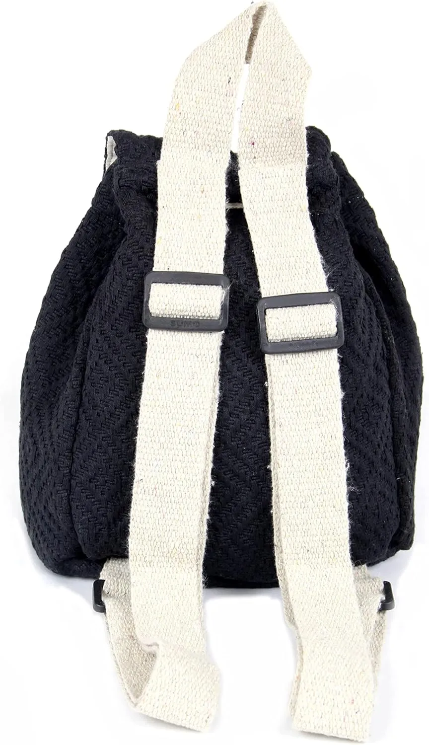 Hemp small bag for women Girls Light Weight Eco Friendly Small cute backpack Bag for everyday lives (Black)