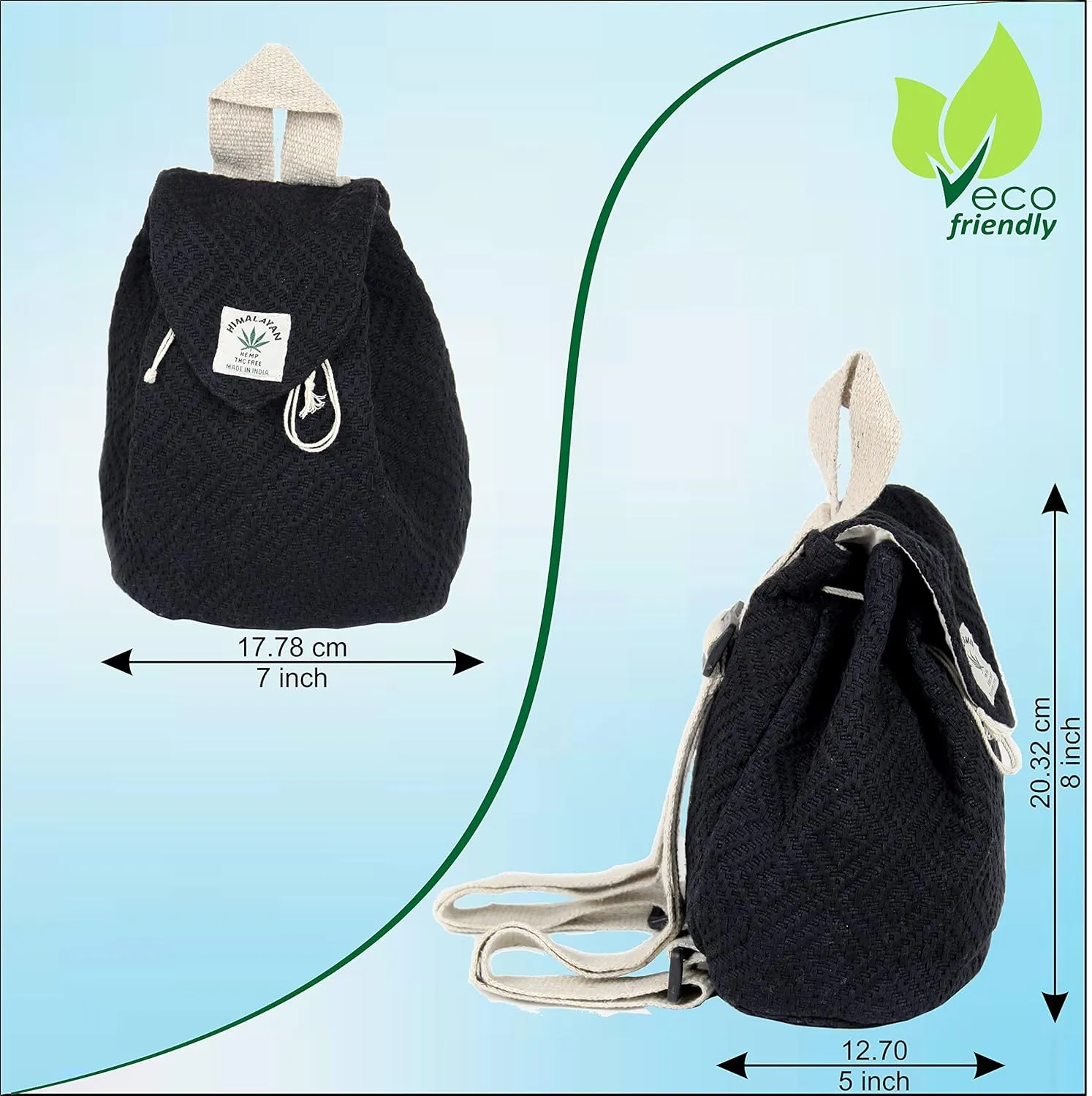 Hemp small bag for women Girls Light Weight Eco Friendly Small cute backpack Bag for everyday lives (Black)