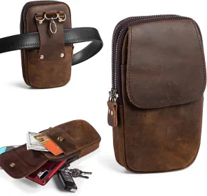Hengwin Genuine Leather Phone Holster for Belt Men, Belt Clip Wallet Case Fit for iPhone 16/15/14/13 Pro Max Samsung Galaxy S25 Plus S24 Ultra Travel Cell Phone Pouch Crossbody Purse Belt Bag (Coffee)