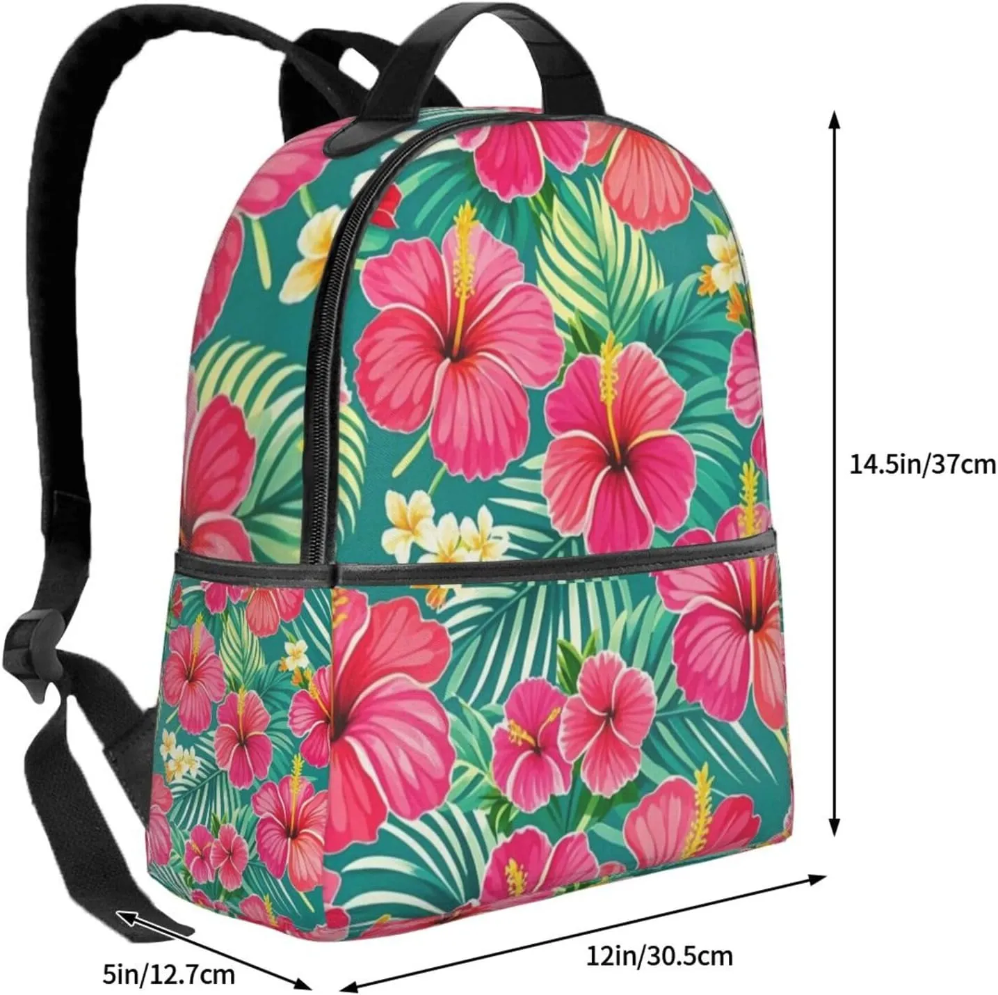 Hibiscus Flower Tropical Palm Leaf1 Adult Backpacks 14 Inch Laptop Backpack Double Shoulder Bag for Work Travel Gifts
