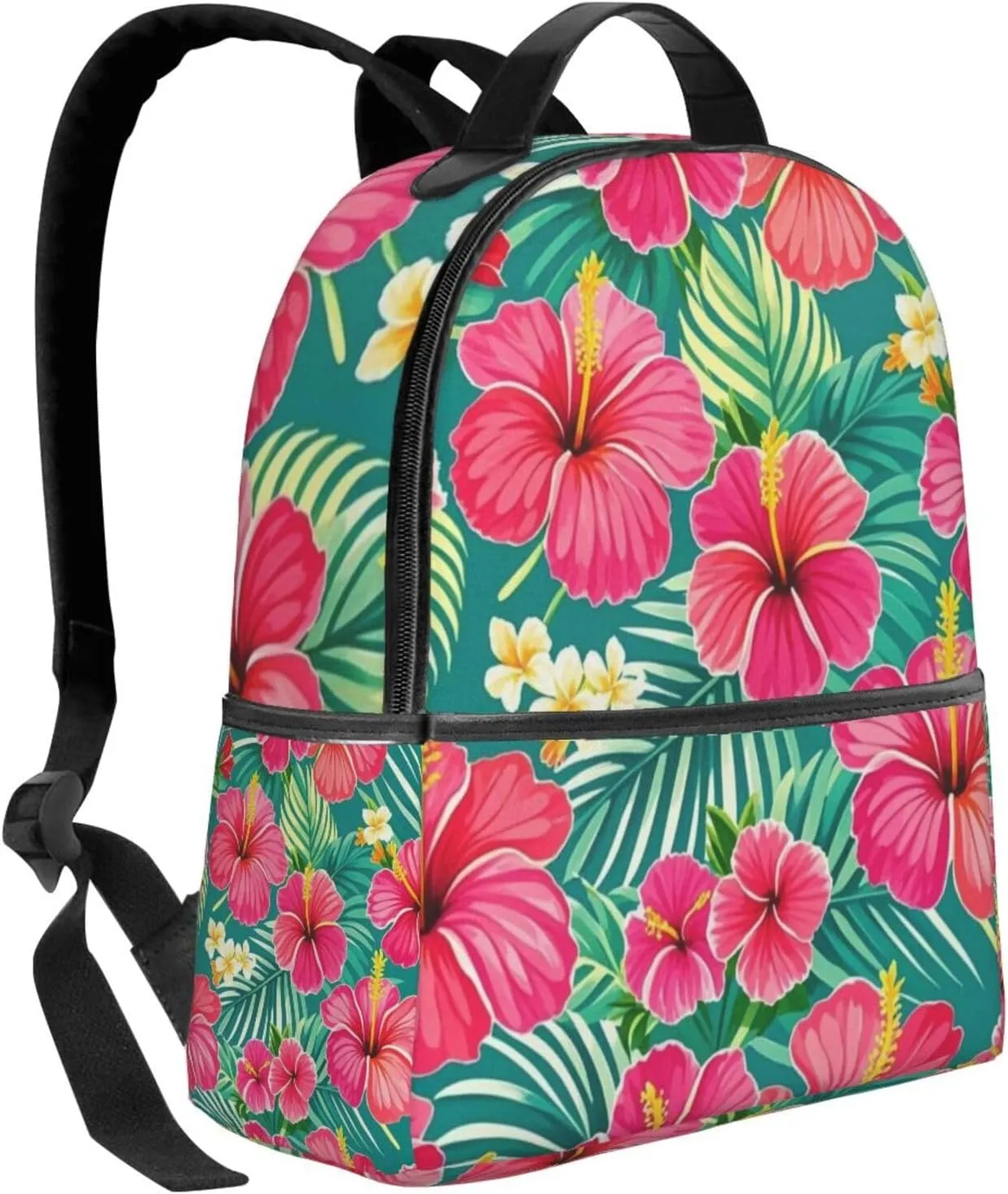 Hibiscus Flower Tropical Palm Leaf1 Adult Backpacks 14 Inch Laptop Backpack Double Shoulder Bag for Work Travel Gifts