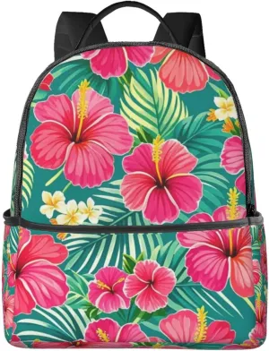 Hibiscus Flower Tropical Palm Leaf1 Adult Backpacks 14 Inch Laptop Backpack Double Shoulder Bag for Work Travel Gifts