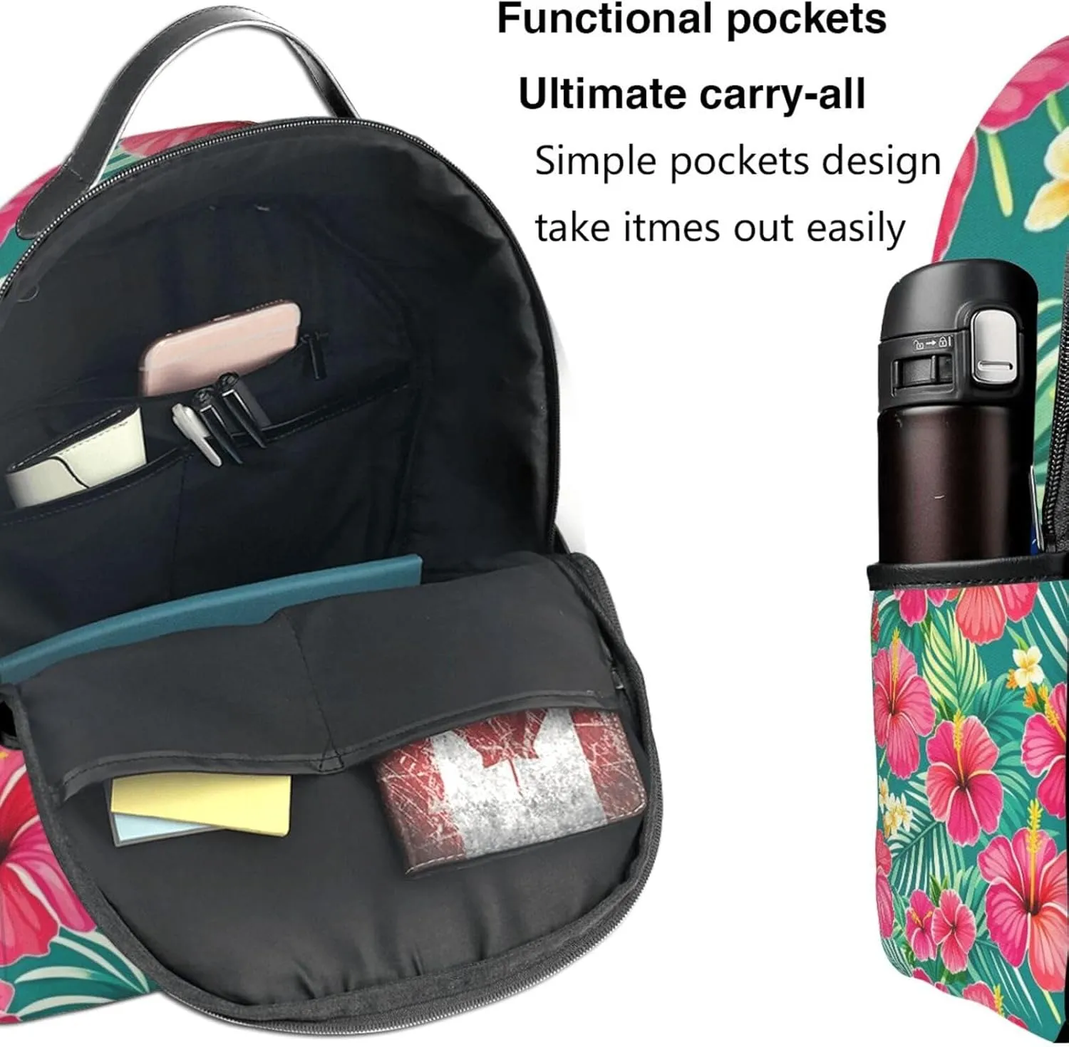 Hibiscus Flower Tropical Palm Leaf1 Adult Backpacks 14 Inch Laptop Backpack Double Shoulder Bag for Work Travel Gifts