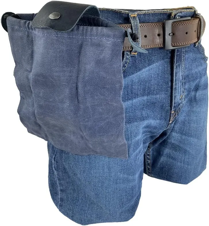 Hide & Drink, Foraging Pouch (Collapsible) for Hiking, Treasures & Seashells Bag, Easy Looping Around Belts, Grocery Storage, Waxed Canvas, Handmade