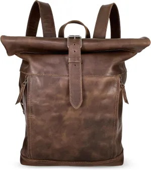 Hide & Drink, Roll Top Backpack, Vintage Style Rucksack with Adjustable Shoulder Straps, Travel Accessory, Full Grain Leather, Handmade, Bourbon Brown