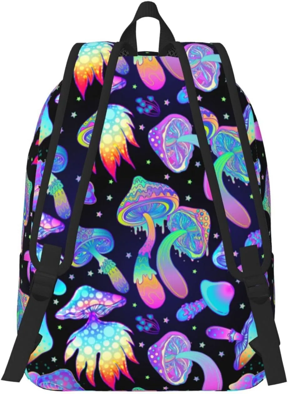 Hippie Mushroom Magic Backpack for Girls Boys Women Lightweight Canvas Bookbag Casual Daypack for Travel Outdoor Camping, 15 Inch
