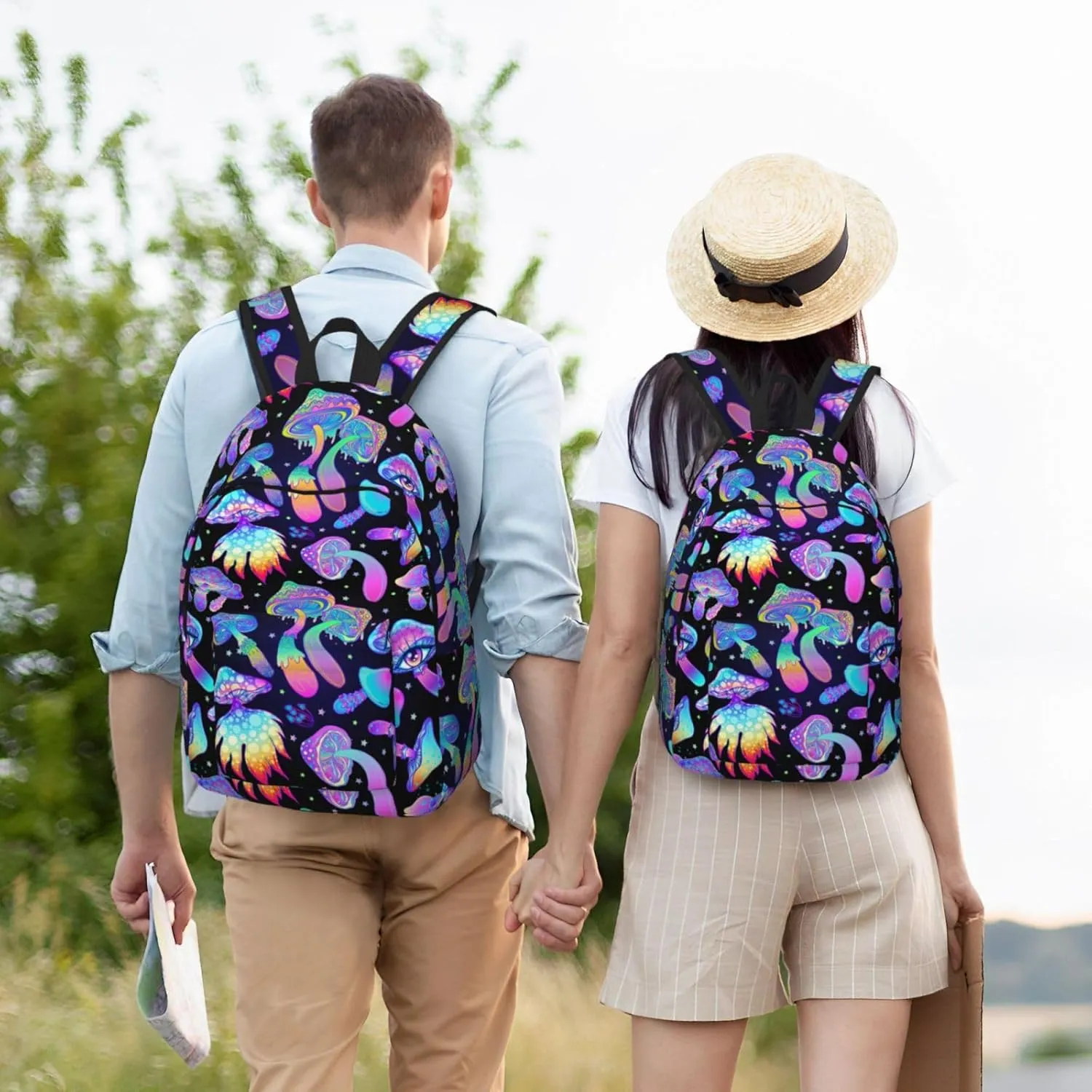 Hippie Mushroom Magic Backpack for Girls Boys Women Lightweight Canvas Bookbag Casual Daypack for Travel Outdoor Camping, 15 Inch