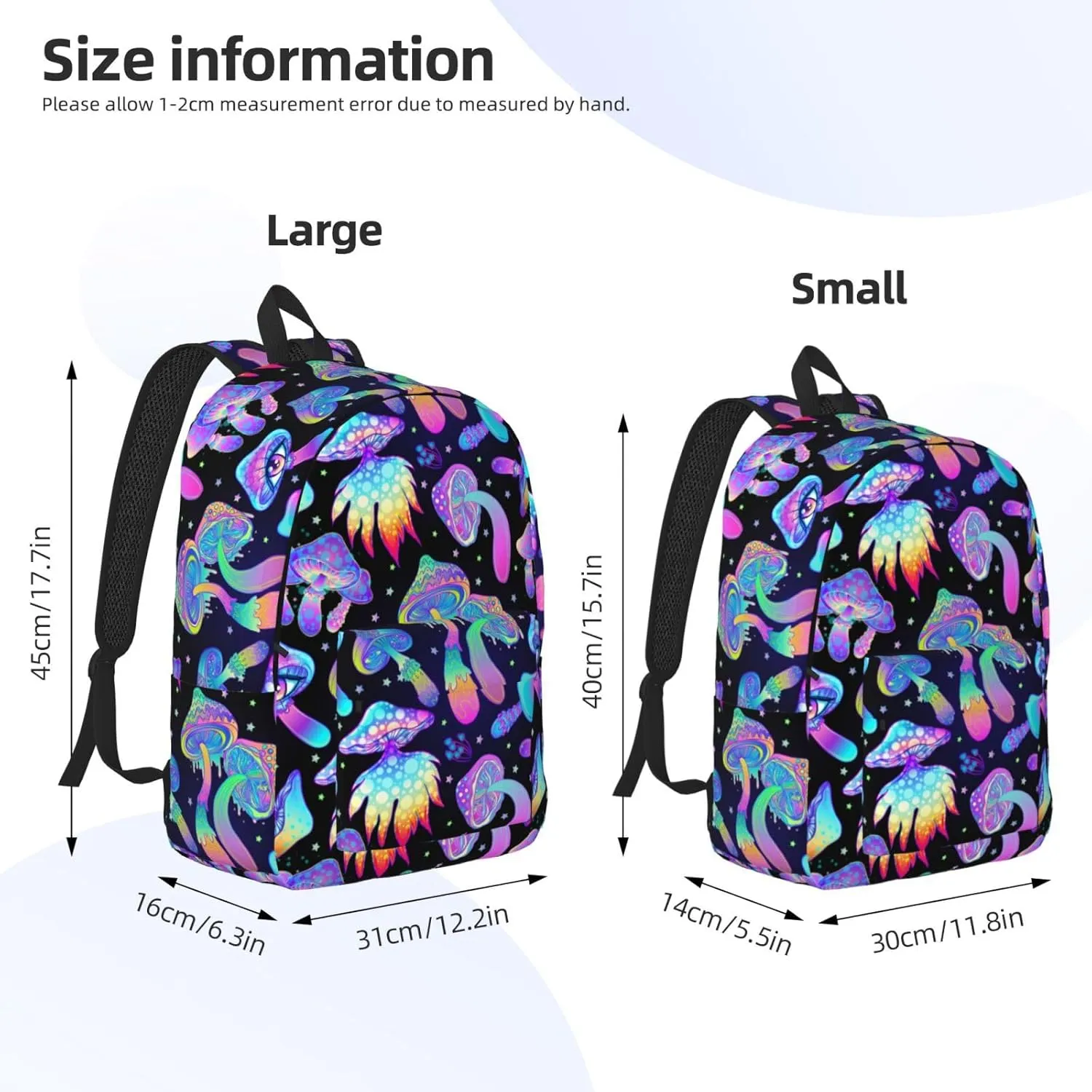 Hippie Mushroom Magic Backpack for Girls Boys Women Lightweight Canvas Bookbag Casual Daypack for Travel Outdoor Camping, 15 Inch