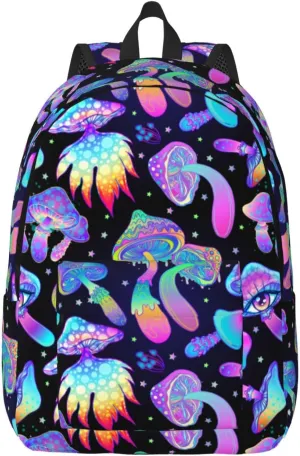 Hippie Mushroom Magic Backpack for Girls Boys Women Lightweight Canvas Bookbag Casual Daypack for Travel Outdoor Camping, 15 Inch