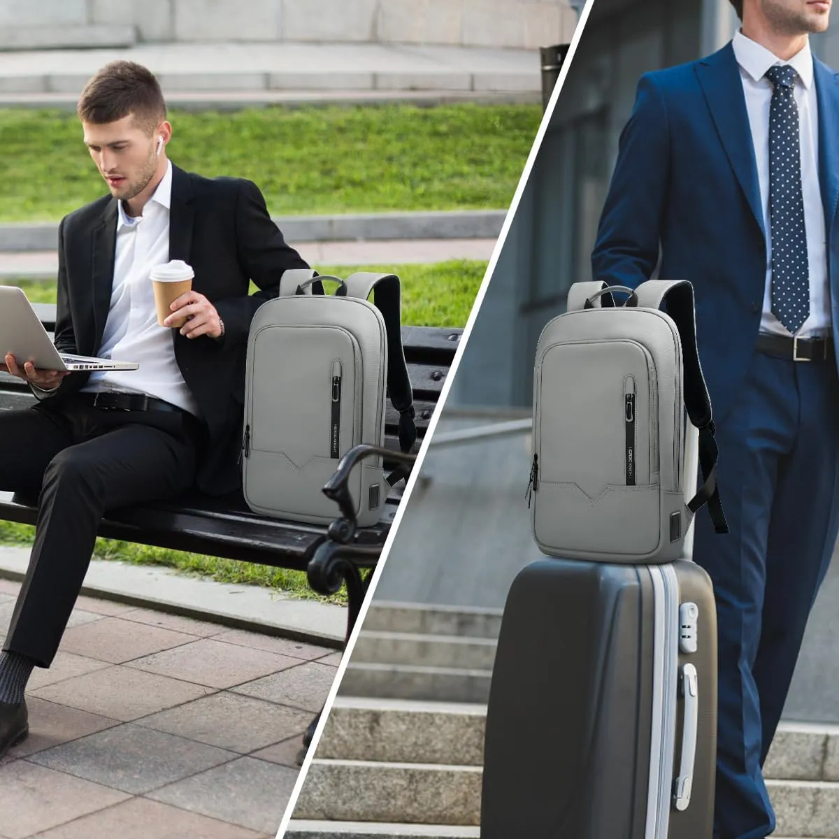 hk Backpack for Men Business Slim Backpack with USB Charger Computer Lightweight Anti-theft Travel (Grey, 17.3 Inch)