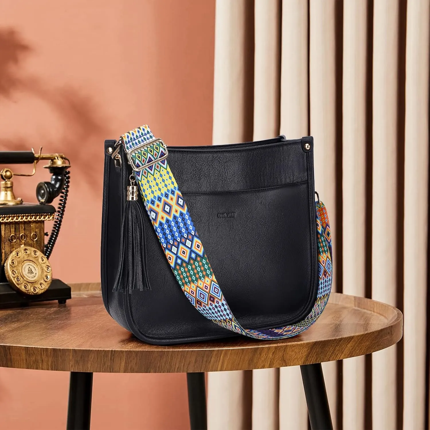 HKCLUF Crossbody Bag Purse for Women 2PCS/Set Leather Hobo Handbag Wallet Set With 2Adjustable Guitar Strap Shoulder Bag
