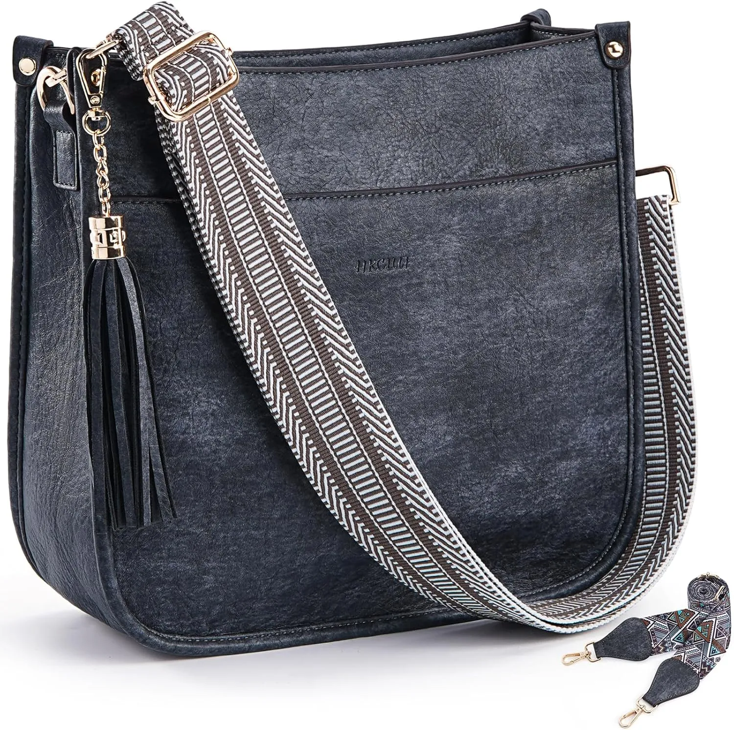 HKCLUF Crossbody Bag Purse for Women 2PCS/Set Leather Hobo Handbag Wallet Set With 2Adjustable Guitar Strap Shoulder Bag