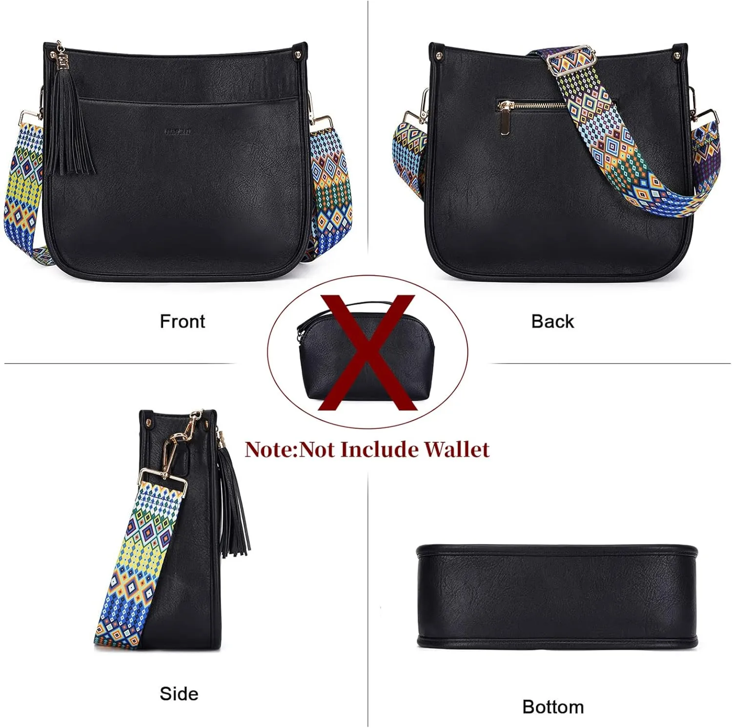 HKCLUF Crossbody Bag Purse for Women 2PCS/Set Leather Hobo Handbag Wallet Set With 2Adjustable Guitar Strap Shoulder Bag