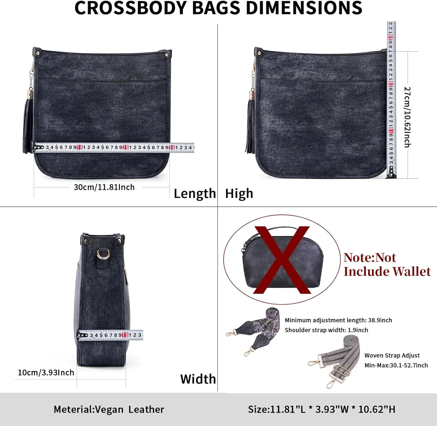 HKCLUF Crossbody Bag Purse for Women 2PCS/Set Leather Hobo Handbag Wallet Set With 2Adjustable Guitar Strap Shoulder Bag