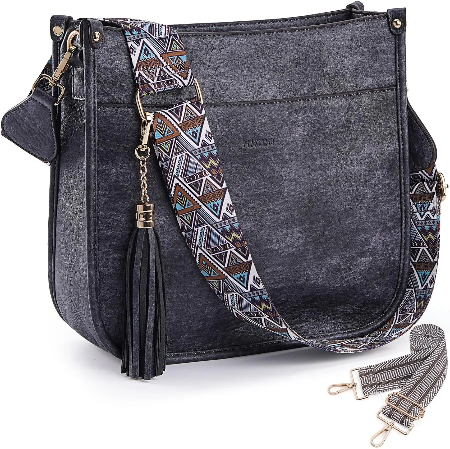 HKCLUF Crossbody Bag Purse for Women 2PCS/Set Leather Hobo Handbag Wallet Set With 2Adjustable Guitar Strap Shoulder Bag