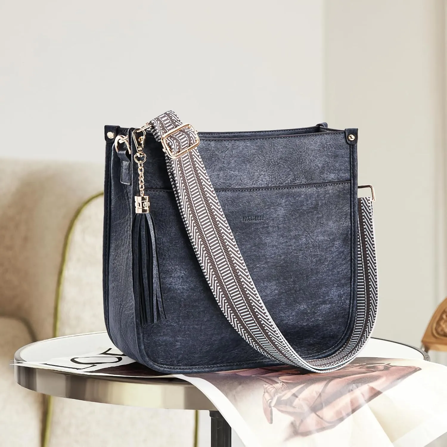 HKCLUF Crossbody Bag Purse for Women 2PCS/Set Leather Hobo Handbag Wallet Set With 2Adjustable Guitar Strap Shoulder Bag