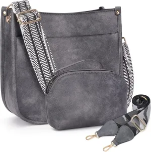 HKCLUF Crossbody Bag Purse for Women 2PCS/Set Leather Hobo Handbag Wallet Set With 2Adjustable Guitar Strap Shoulder Bag