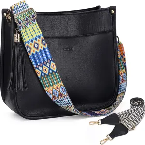 HKCLUF Crossbody Bag Purse for Women 2PCS/Set Leather Hobo Handbag Wallet Set With 2Adjustable Guitar Strap Shoulder Bag