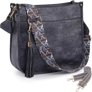 HKCLUF Crossbody Bag Purse for Women 2PCS/Set Leather Hobo Handbag Wallet Set With 2Adjustable Guitar Strap Shoulder Bag