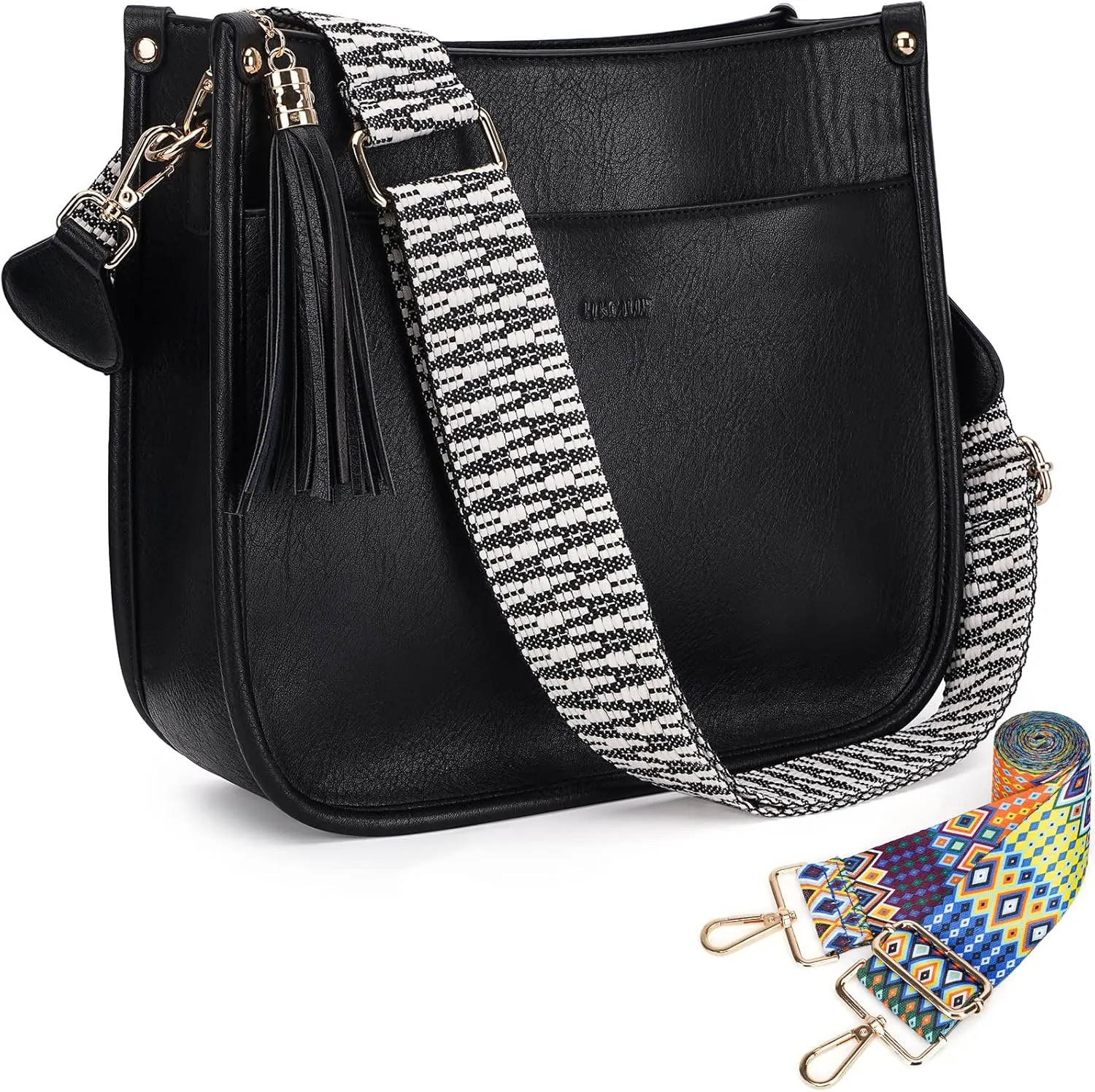 HKCLUF Crossbody Bag Purse for Women 2PCS/Set Leather Hobo Handbag Wallet Set With 2Adjustable Guitar Strap Shoulder Bag