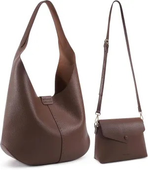 HKCLUF Hobo Bags Purses for Women 2PCS/Set,Soft Vegan Leather Slouchy Shoulder Handbags with Small Crossbody Bags for Women