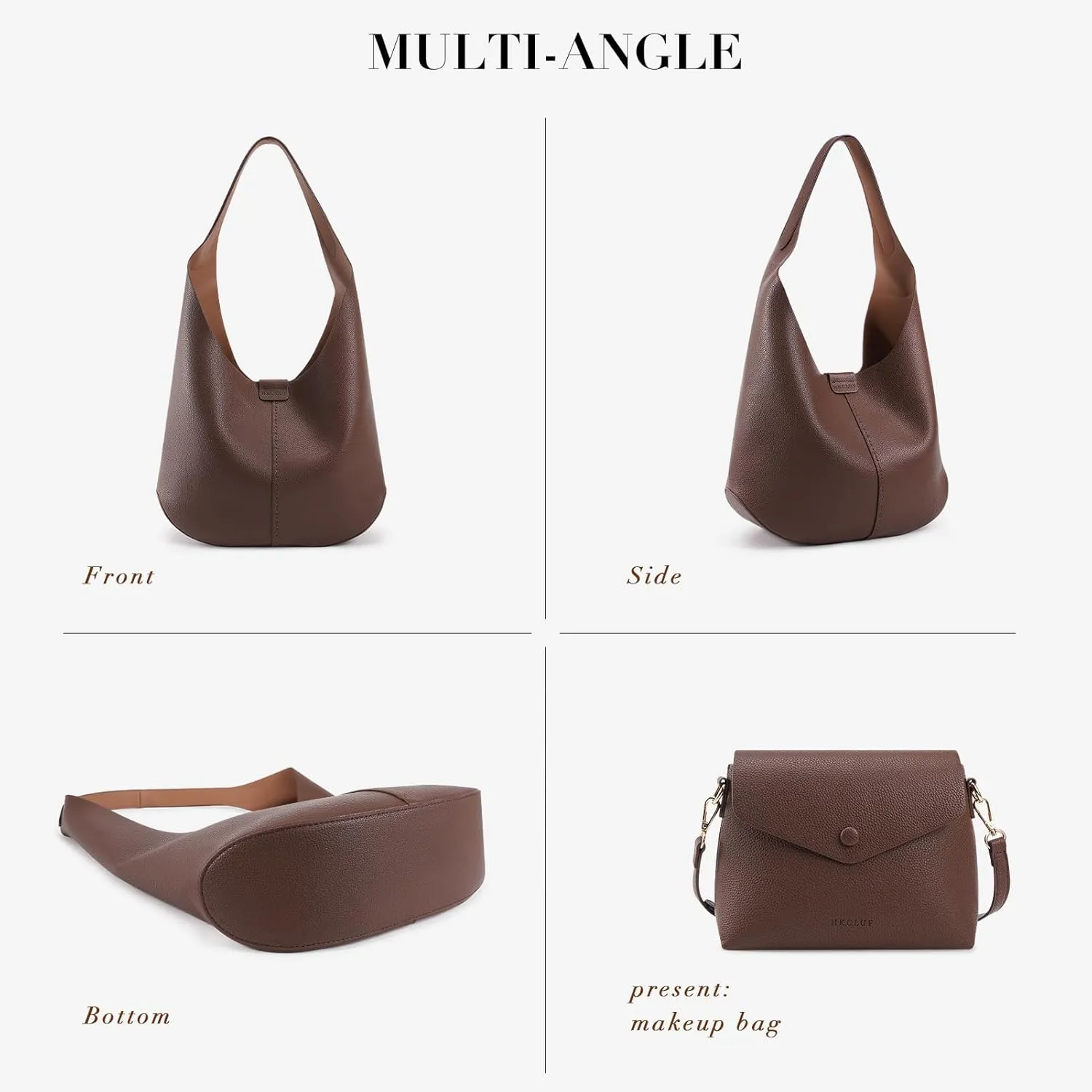 HKCLUF Hobo Bags Purses for Women 2PCS/Set,Soft Vegan Leather Slouchy Shoulder Handbags with Small Crossbody Bags for Women