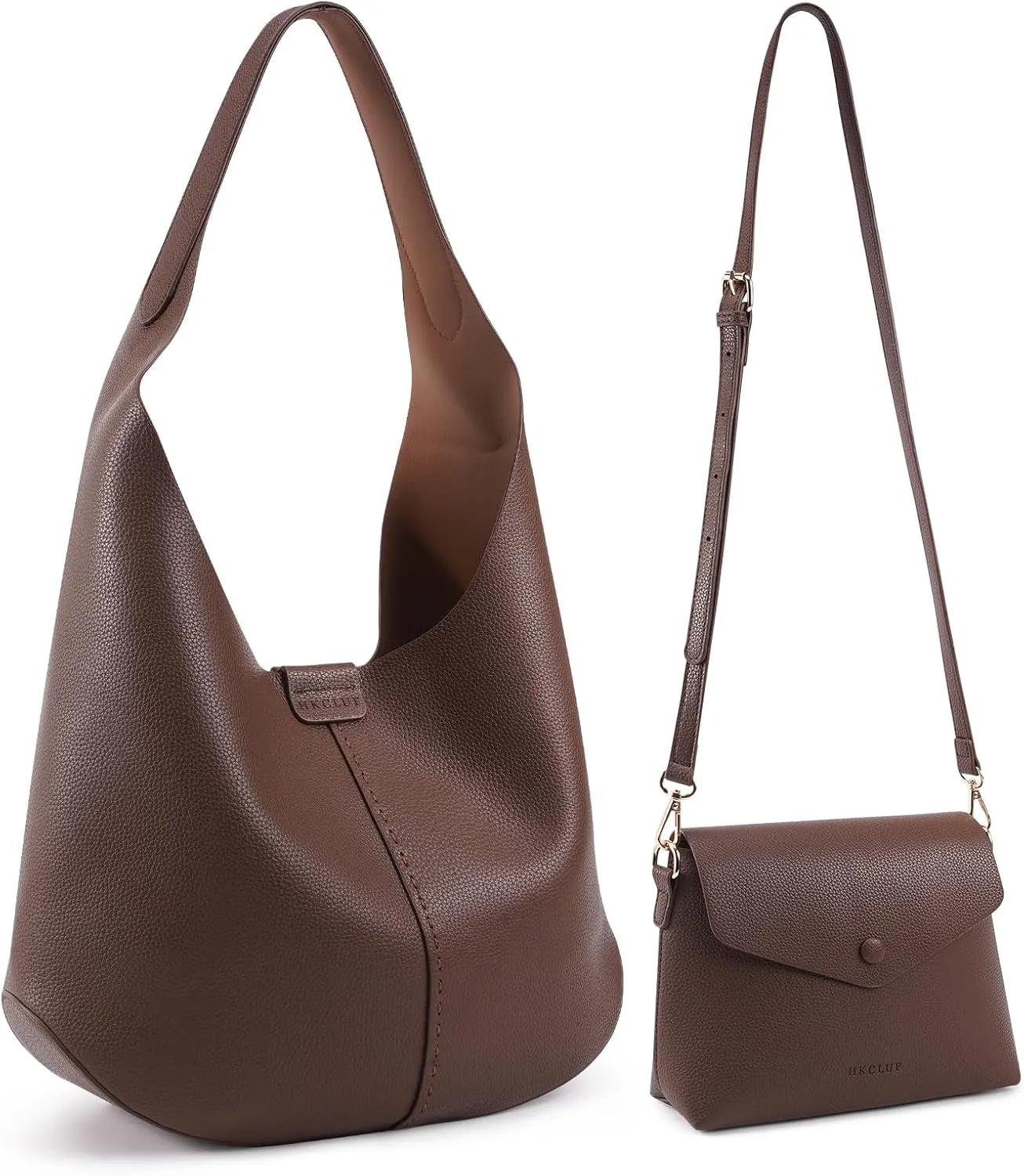 HKCLUF Hobo Bags Purses for Women 2PCS/Set,Soft Vegan Leather Slouchy Shoulder Handbags with Small Crossbody Bags for Women