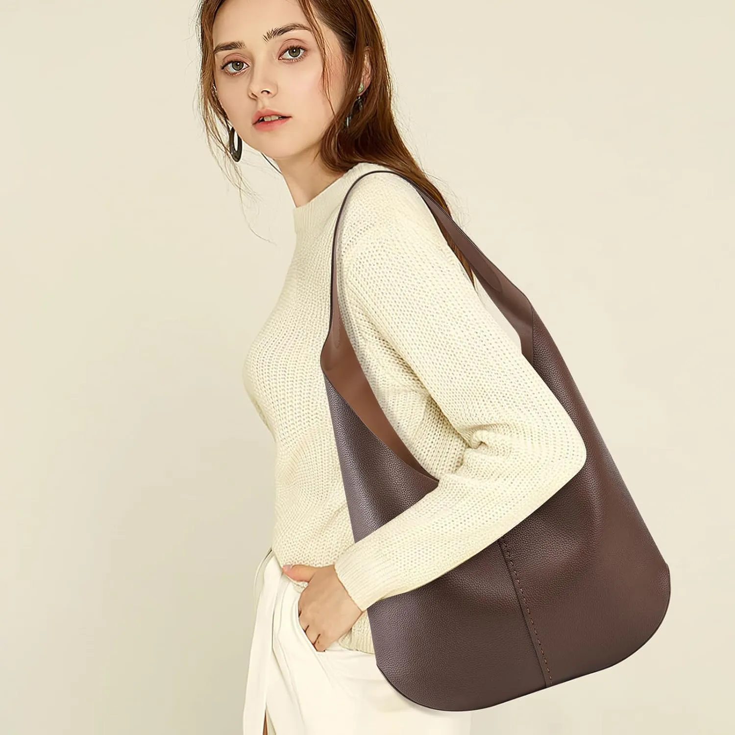 HKCLUF Hobo Bags Purses for Women 2PCS/Set,Soft Vegan Leather Slouchy Shoulder Handbags with Small Crossbody Bags for Women