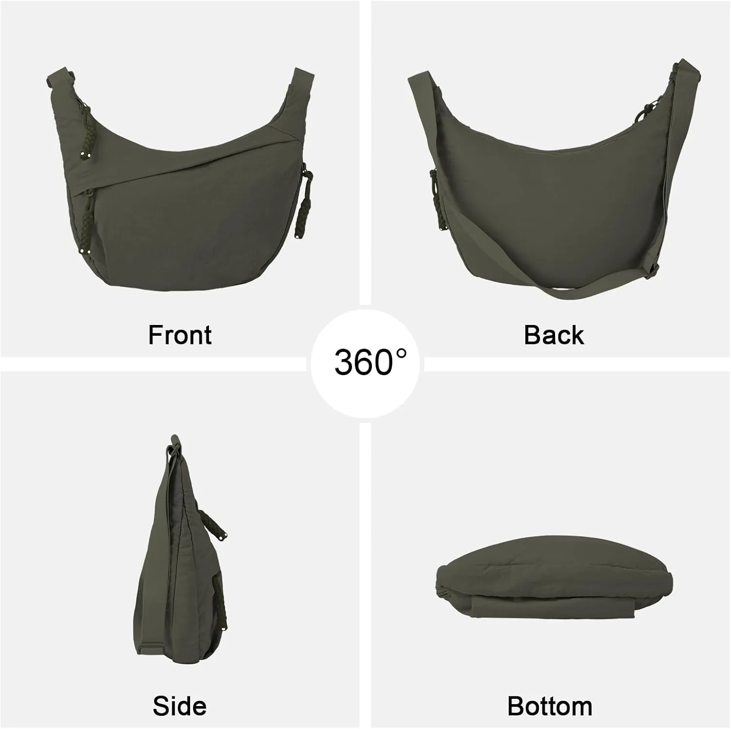 Hobo Bag for Women Men Crescent Crossbody Bag Small Shoulder Nylon Dumpling Bag with Adjustable Strap
