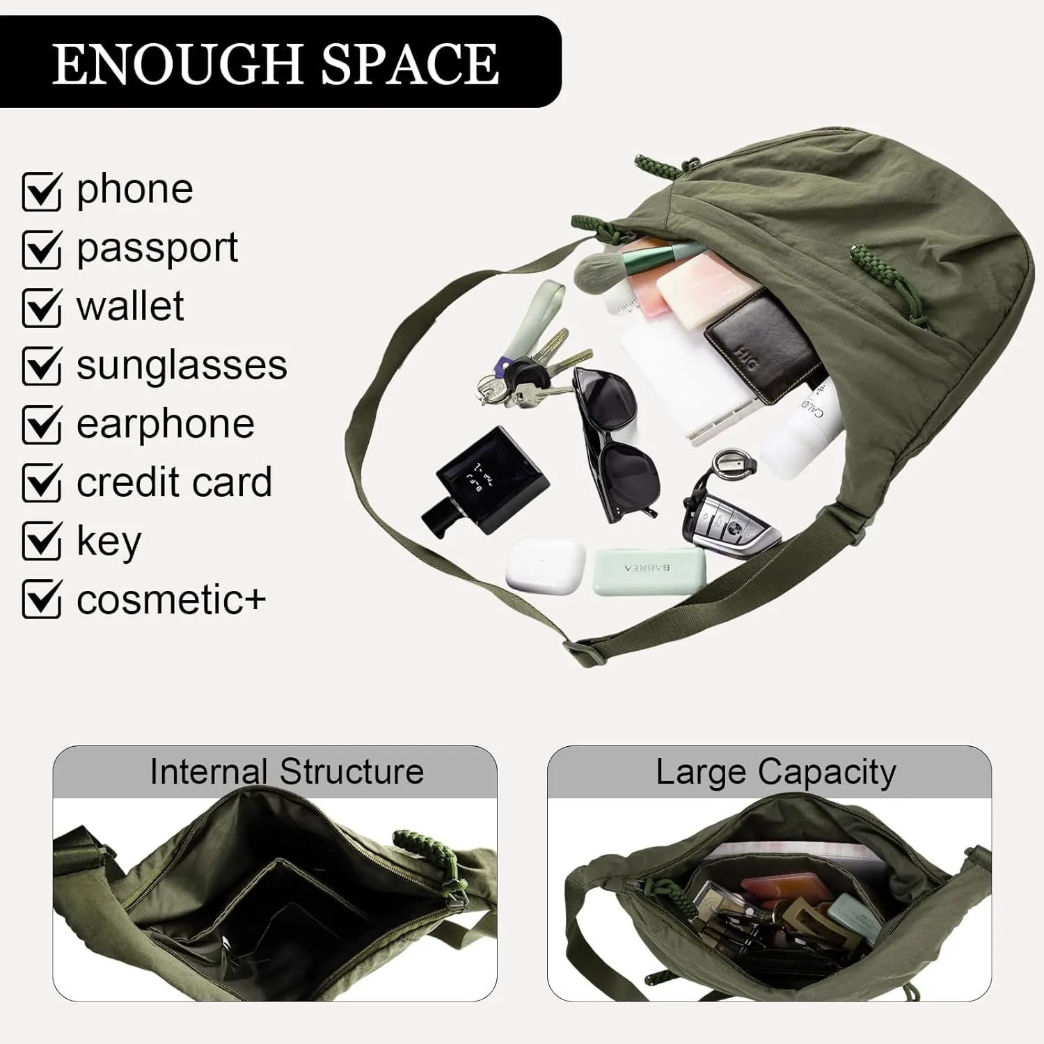 Hobo Bag for Women Men Crescent Crossbody Bag Small Shoulder Nylon Dumpling Bag with Adjustable Strap