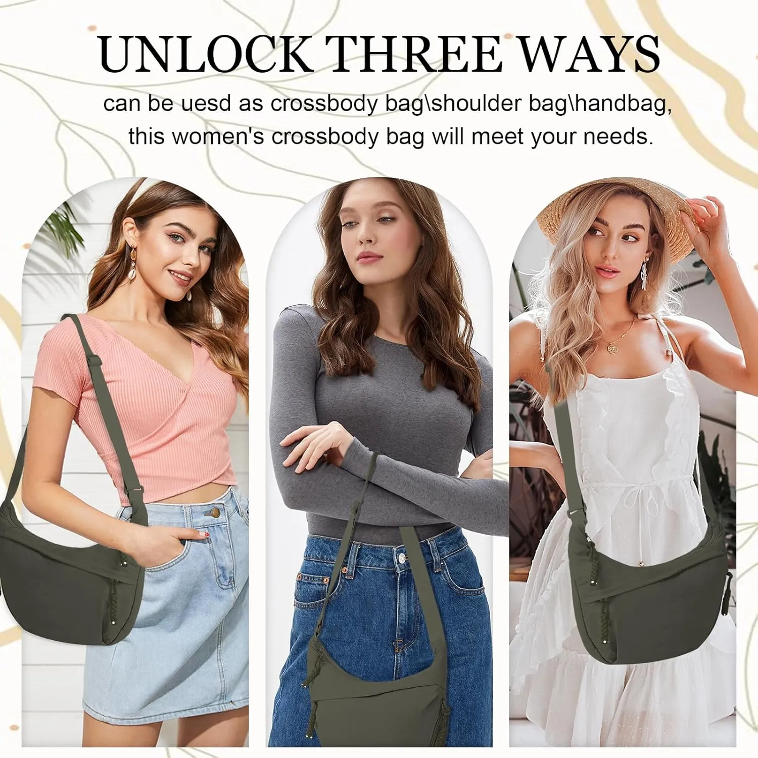 Hobo Bag for Women Men Crescent Crossbody Bag Small Shoulder Nylon Dumpling Bag with Adjustable Strap