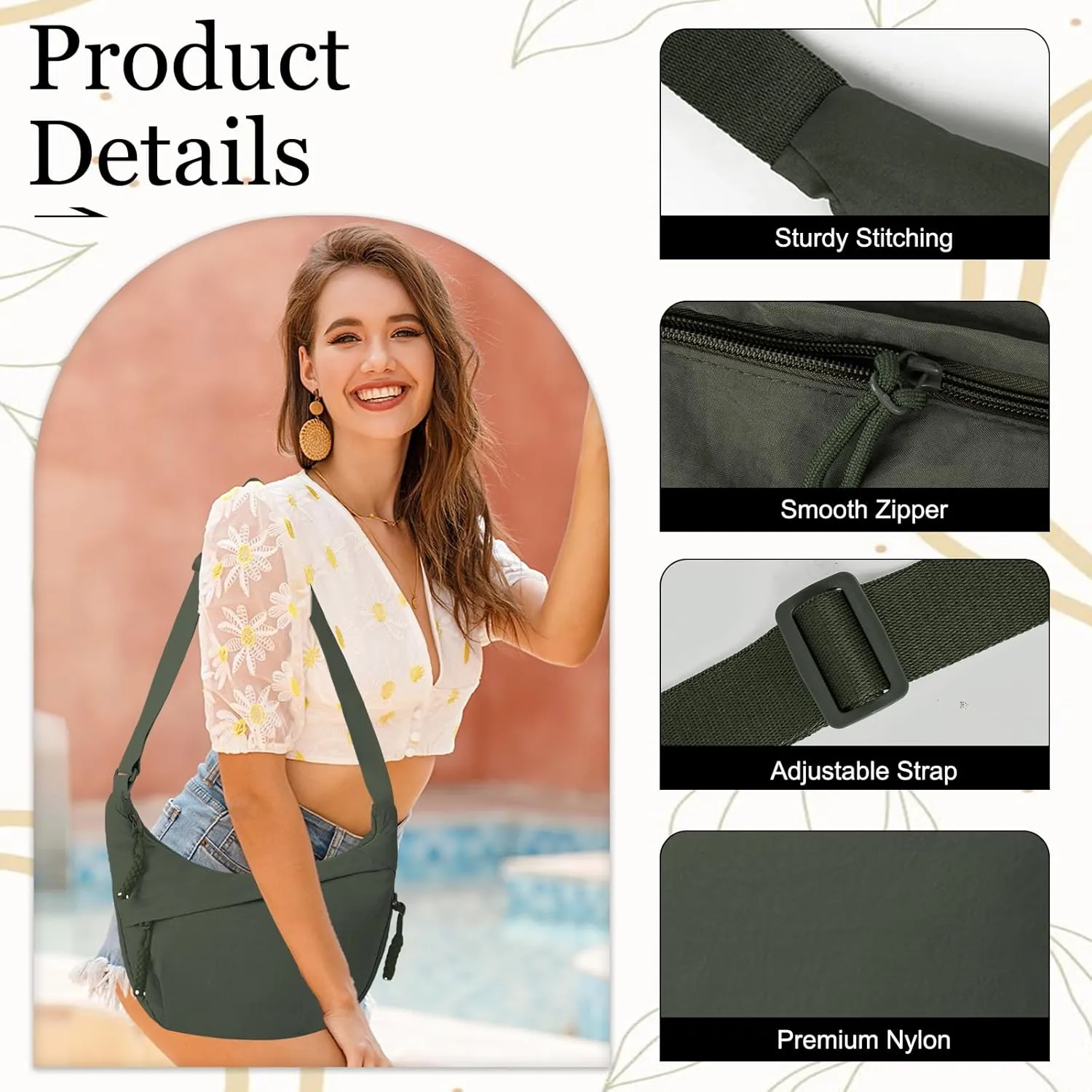 Hobo Bag for Women Men Crescent Crossbody Bag Small Shoulder Nylon Dumpling Bag with Adjustable Strap