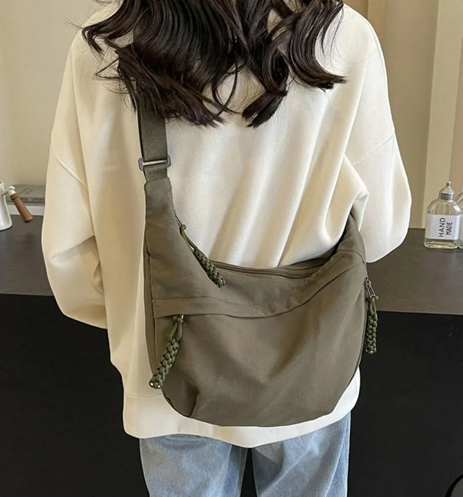 Hobo Bag for Women Men Crescent Shoulder Bag Retro Nylon Canvas Crossbody Bag Slouchy Corduroy Dumpling Bag Purse
