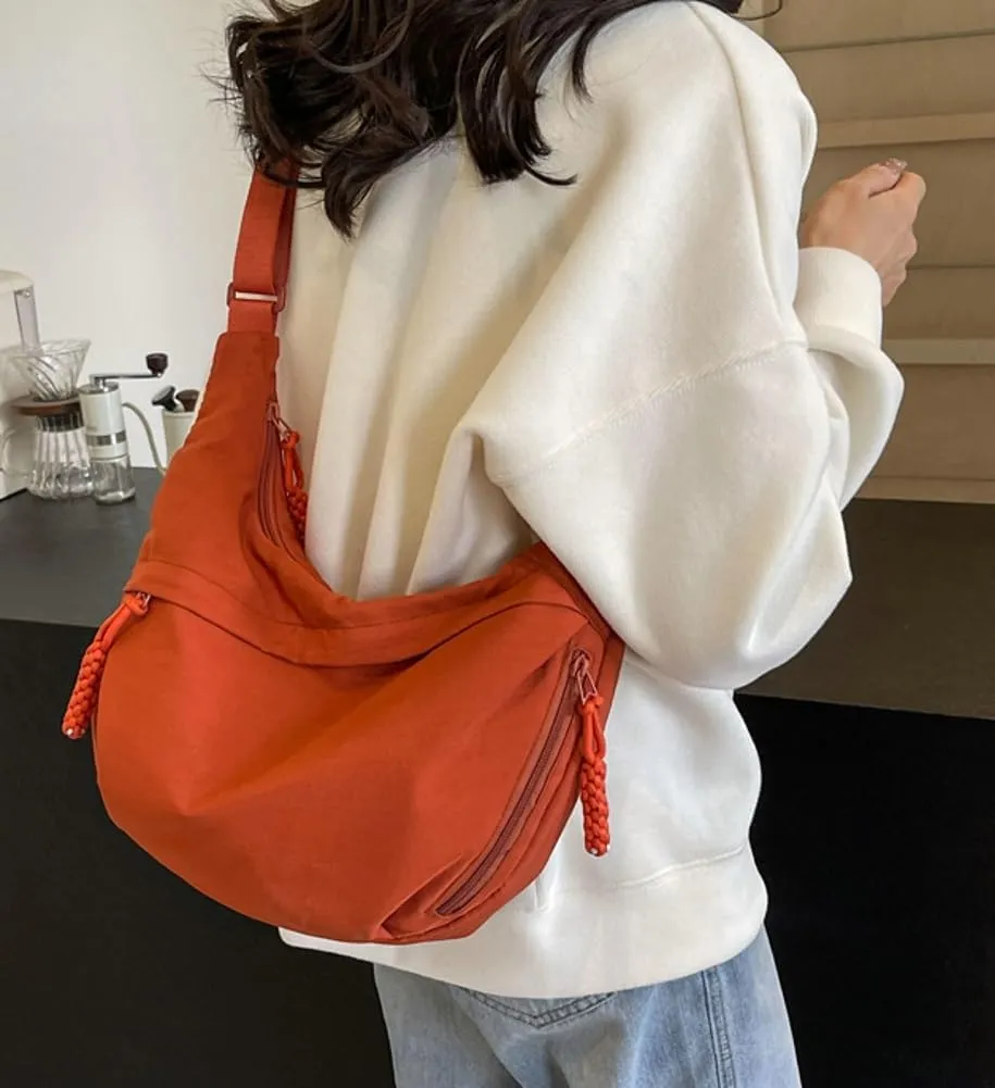 Hobo Bag for Women Men Crescent Shoulder Bag Retro Nylon Canvas Crossbody Bag Slouchy Corduroy Dumpling Bag Purse