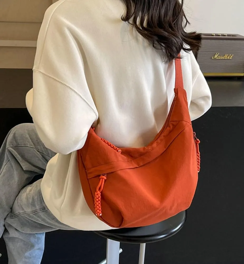 Hobo Bag for Women Men Crescent Shoulder Bag Retro Nylon Canvas Crossbody Bag Slouchy Corduroy Dumpling Bag Purse